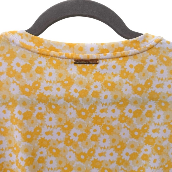 Michael Kors Floral Short-Sleeve Shirt Blouse Tulip Sleeves Yellow White Sz L - Picture 7 of 8